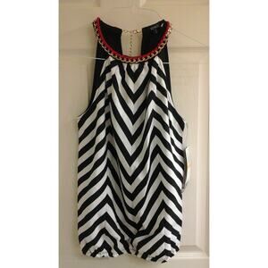 XOXO Top, Halter girls size small, sleeveless gold chain, black/white, NWT $44